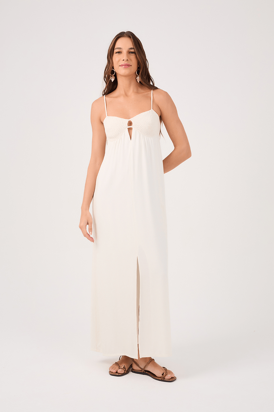 purple denim dress Arya Hand-Crochet Long Dress in White