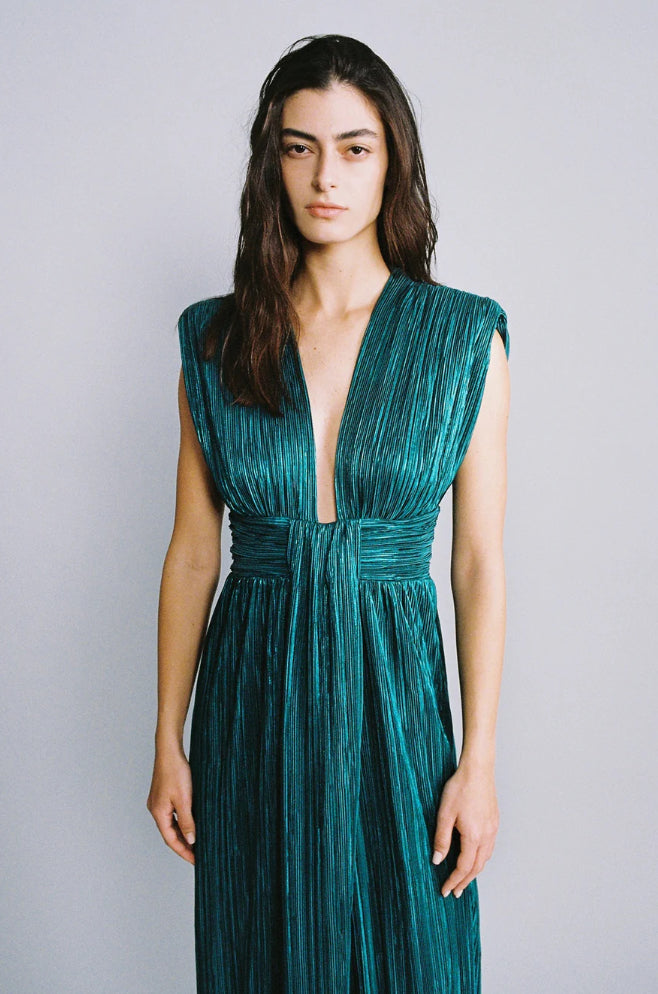 sabina musayev satellite v-neck column pleated foil maxi dress Sabina Musayev Satellite V-Neck Column Pleated Foil Maxi Dress
