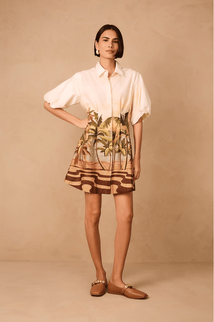 palm shirt dress Stripe Palm Print Midi Shirt Dress