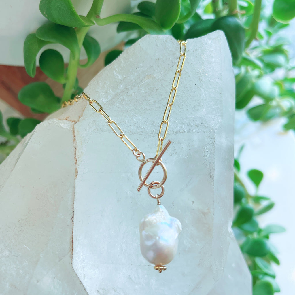 Baroque Pearl Paperclip Chain  Necklace