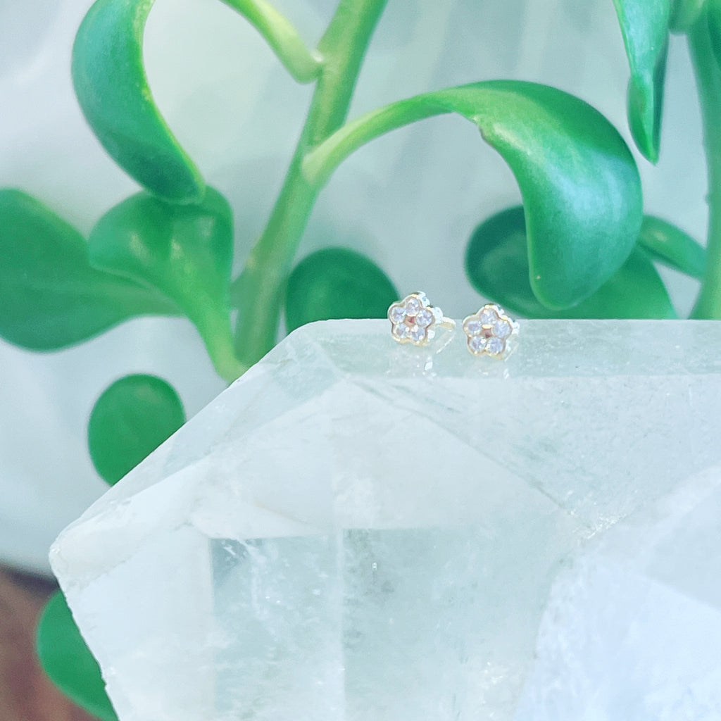 Tiny Diamond Pavé Flower Studs