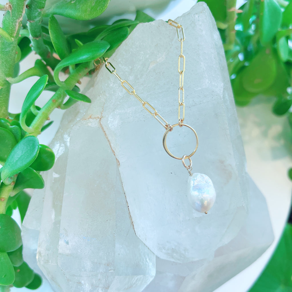 Pearl Circle Paperclip Necklace