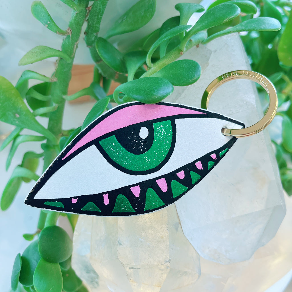 Pink + Green Eye Key Chain