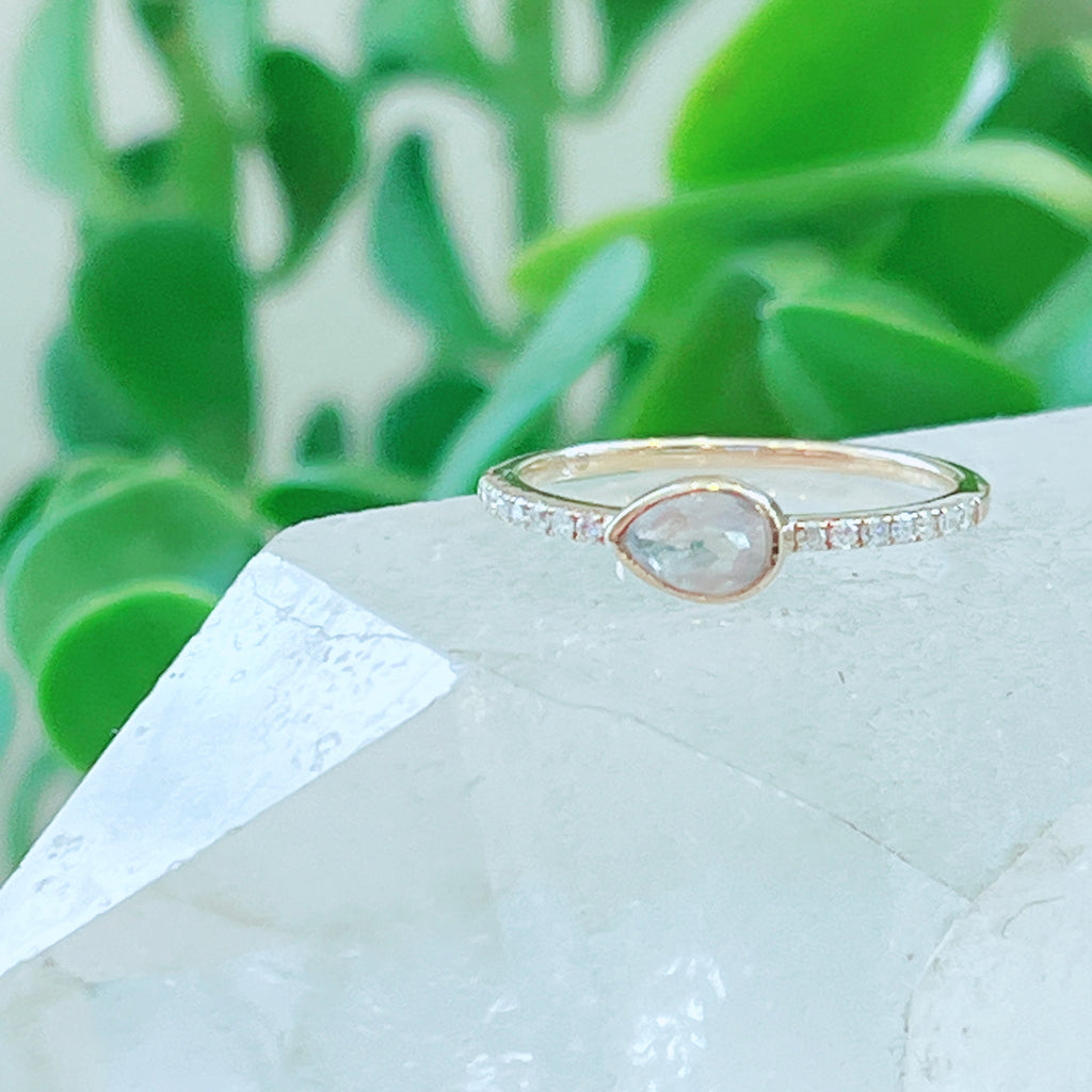 Pear Moonstone + Diamond Pavé Ring