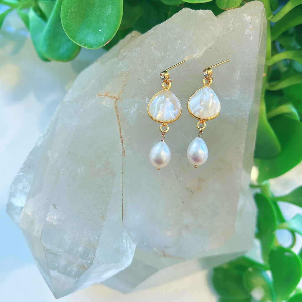 Pearl + White Topaz Earrings