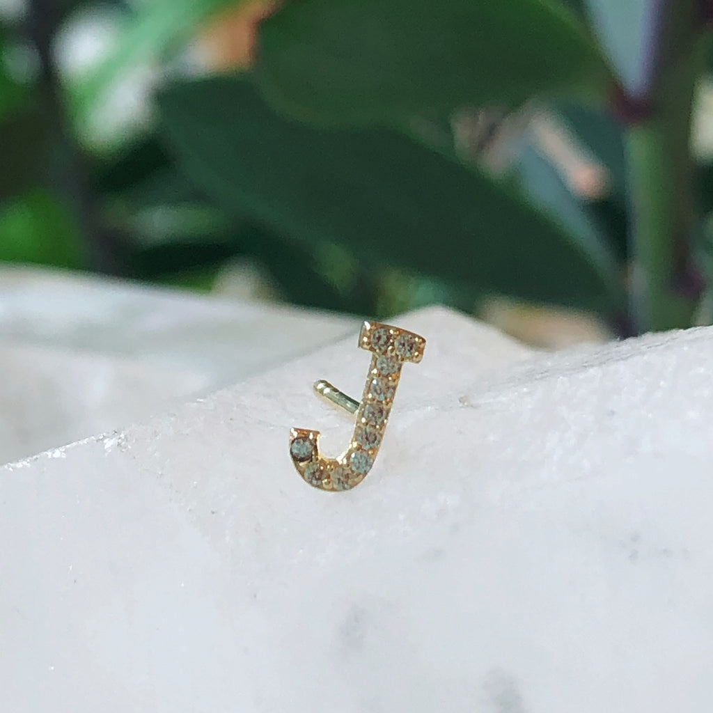 14K Gold Pave Initial Stud