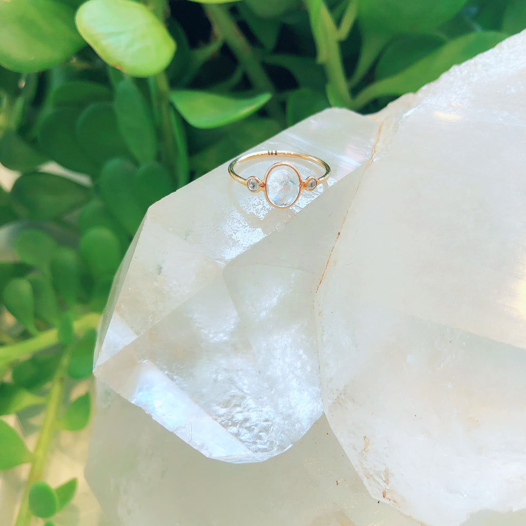 Moonstone + Diamond Ring