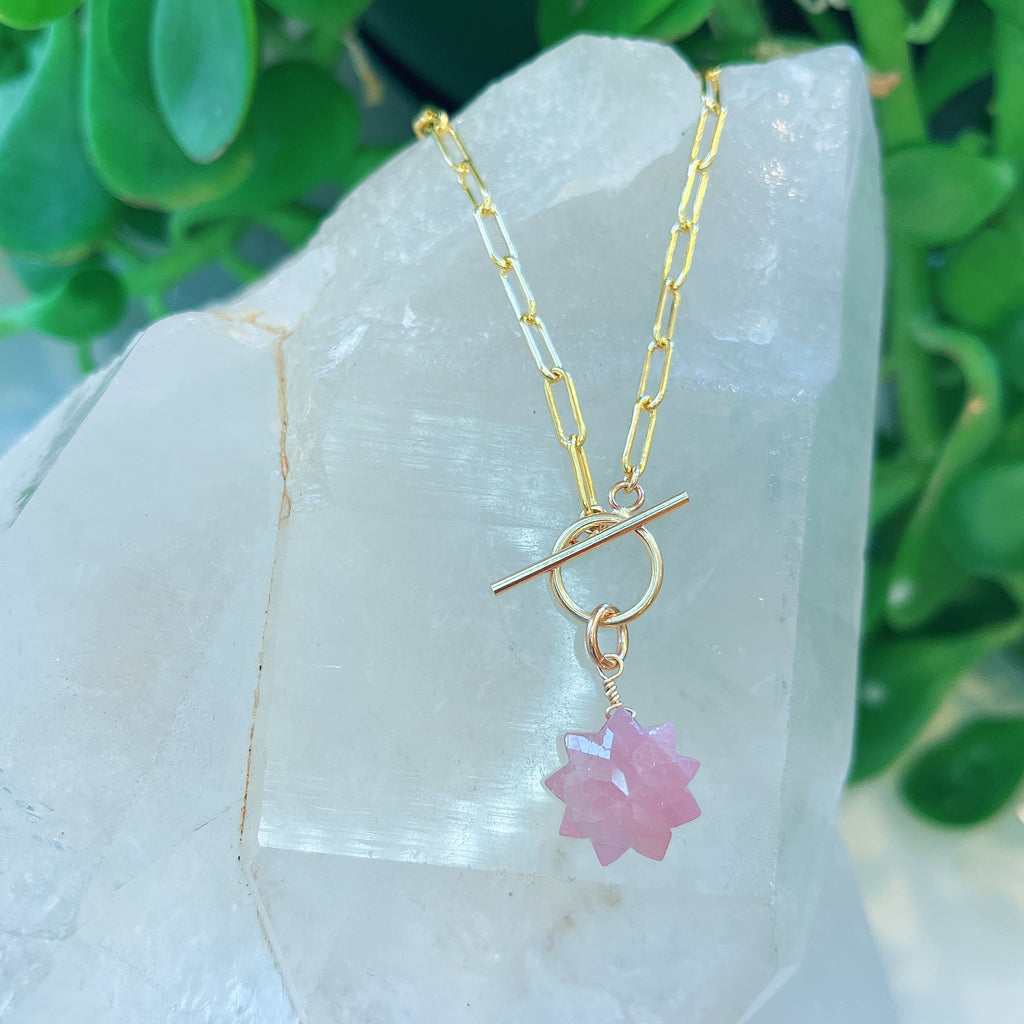 Pink Sapphire Star Paperclip Necklace