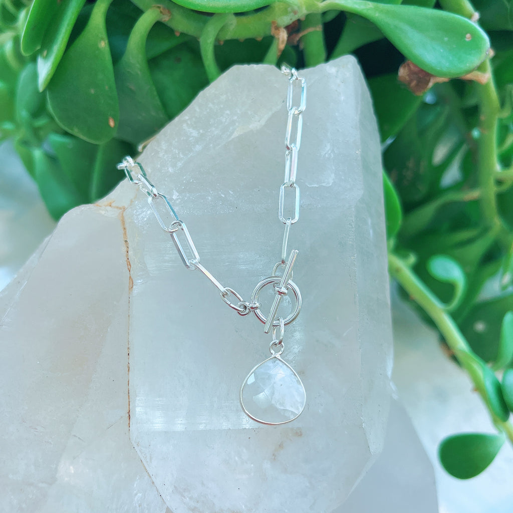 Silver Moonstone Paperclip Necklace