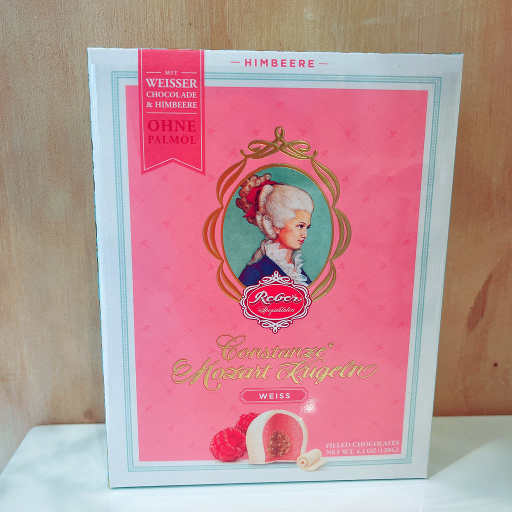 Reber Constanze Mozart White Chocolate Raspberry Kugel | 1609 Design