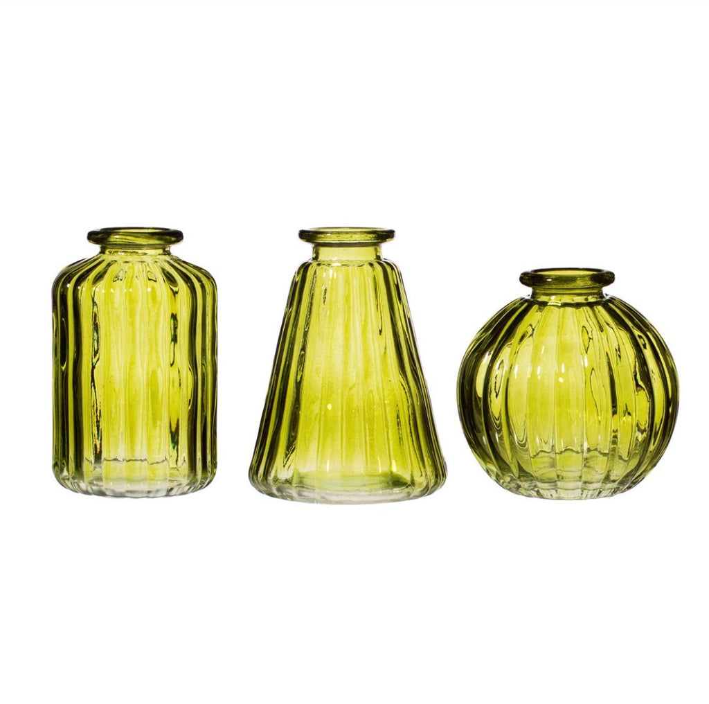 Olive Green Glass Bud Vases - Set Of 3