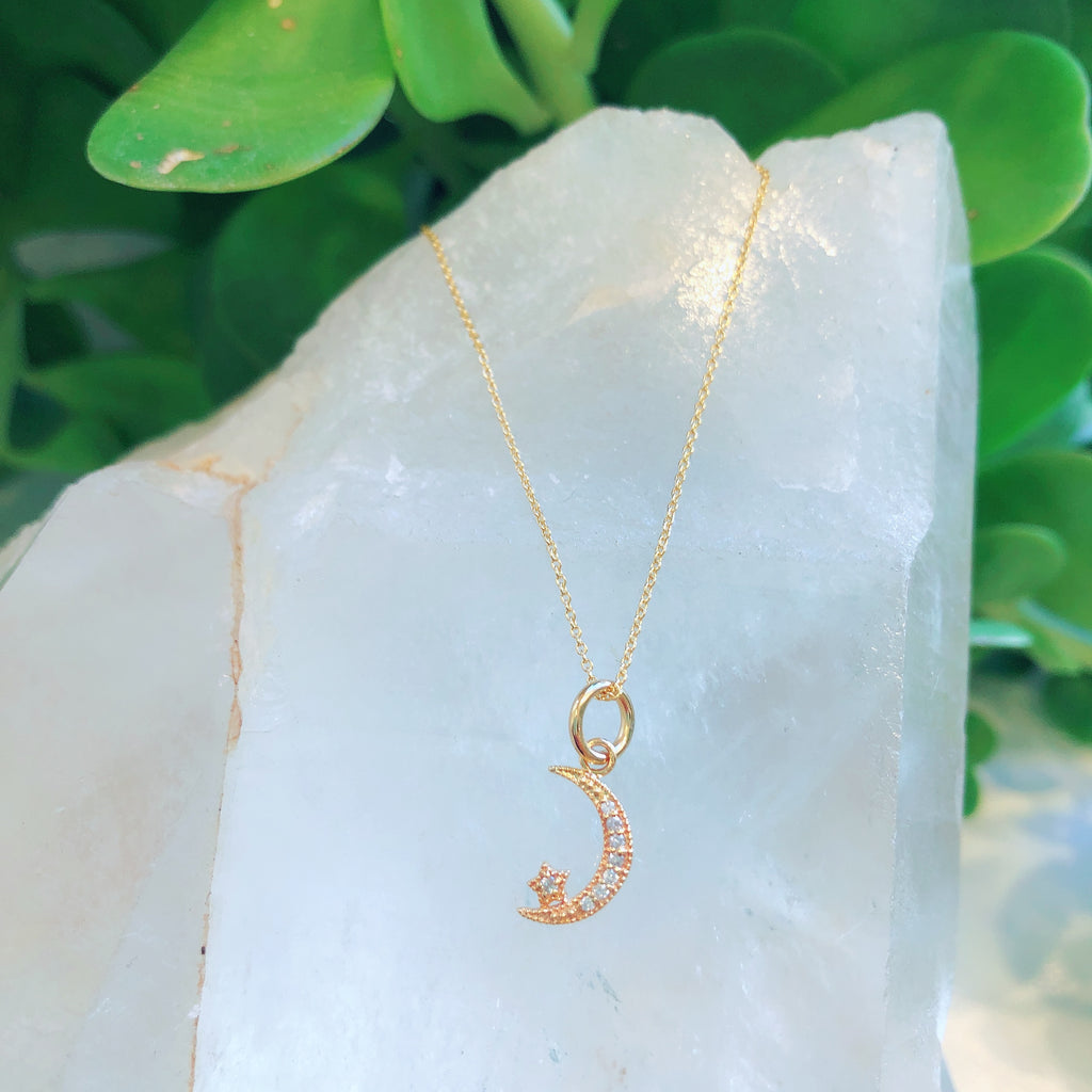 14K Gold Moon + Star Necklace