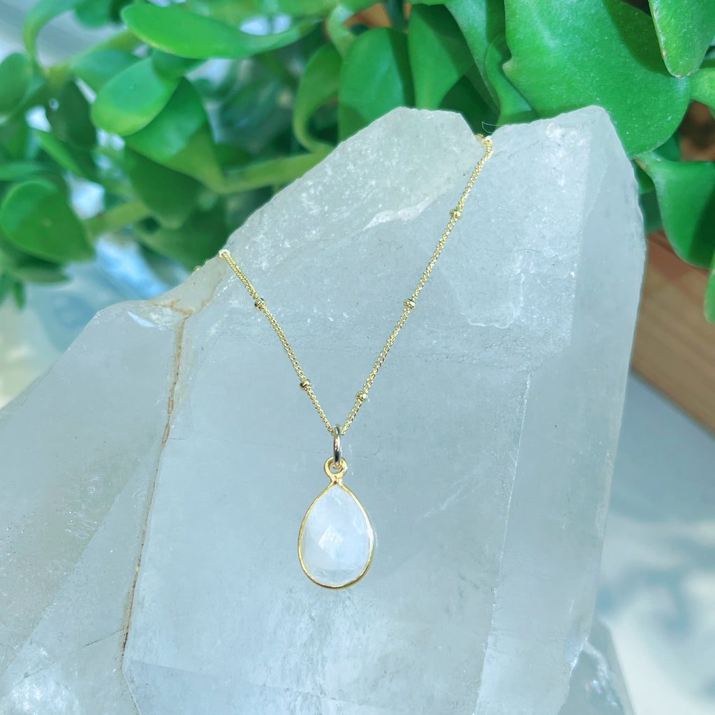 Teardrop Pendant with Gold Beaded Chain
