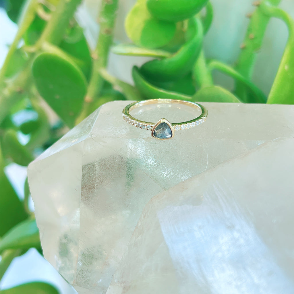 Triangle Labradorite + Diamond Pavé Ring