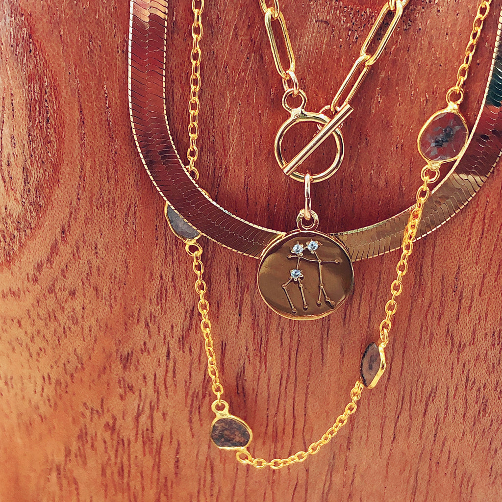 Gold Zodiac Paperclip Chain Necklace