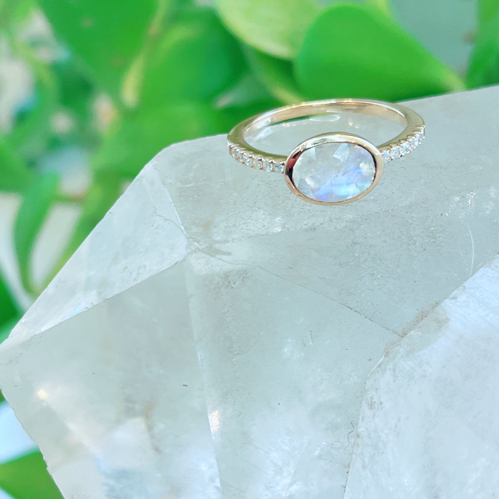 Oval Moonstone + Diamond Pavé Ring
