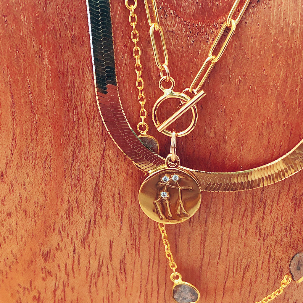 Gold Zodiac Paperclip Chain Necklace