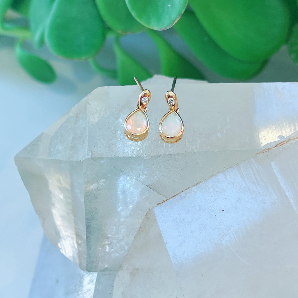 Opal Teardrop + Diamond Earrings