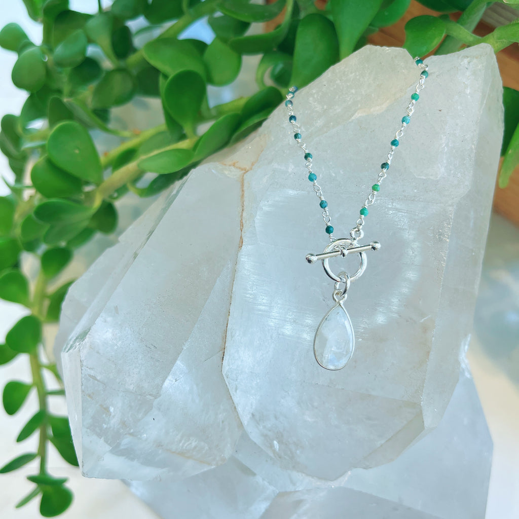 Silver Turquoise Toggle Necklace with Moonstone Pendant