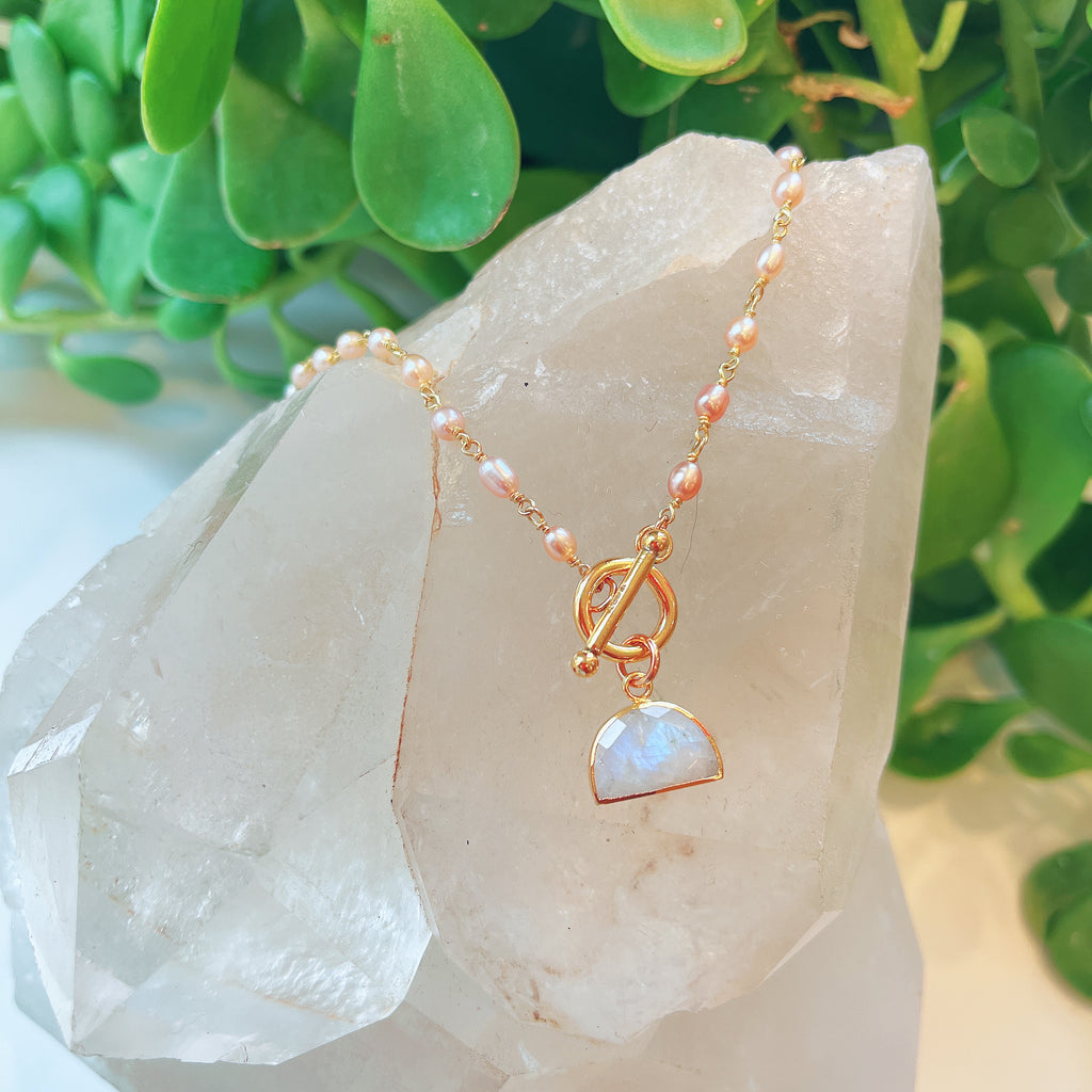 Pearl Toggle Necklace with Moonstone