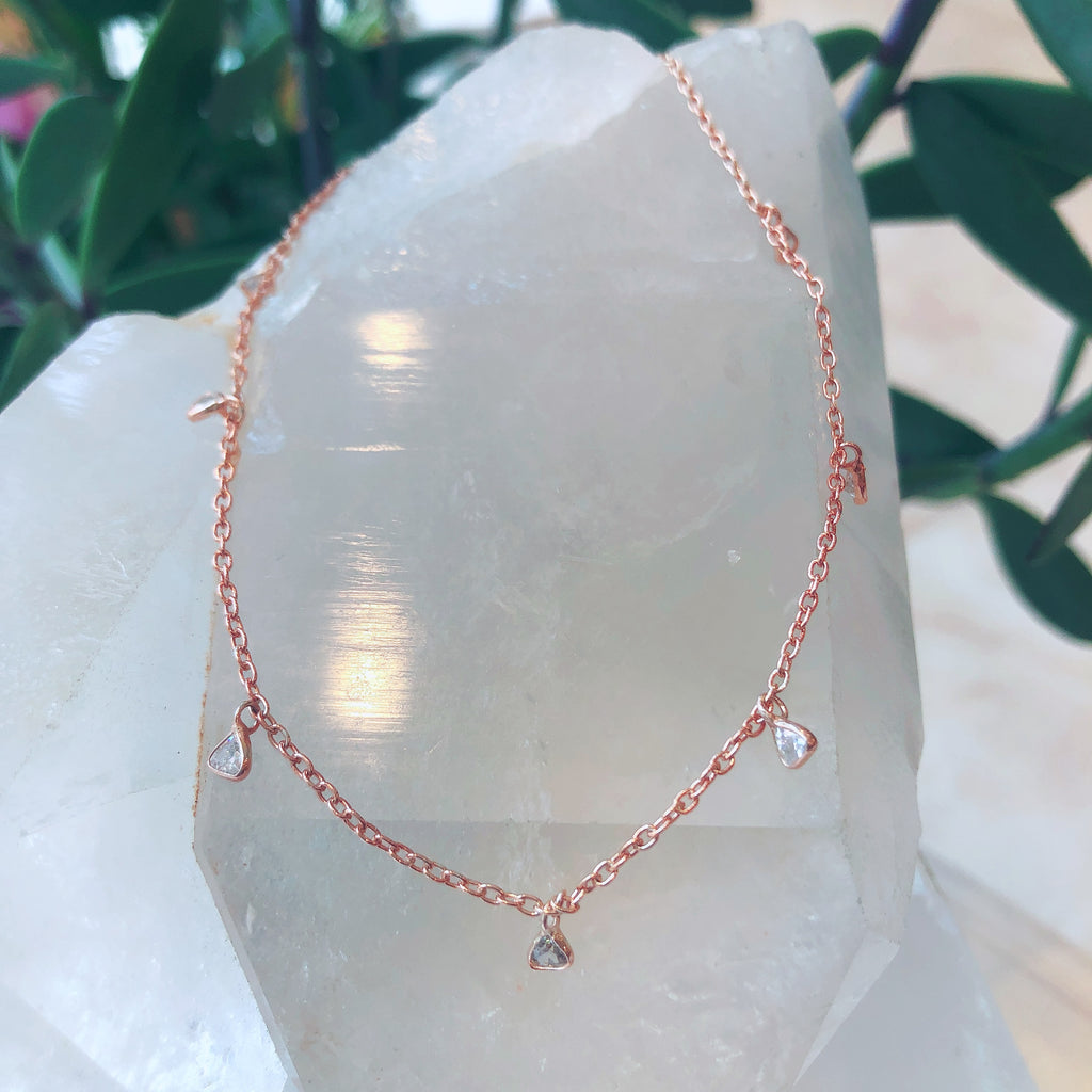 Rose Gold Anklet with Topaz Triangle Drops