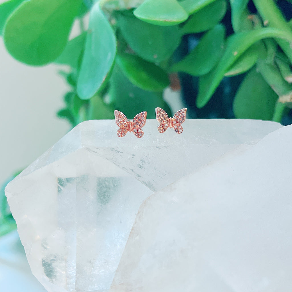 Rose Gold Butterfly Diamond Pave Studs