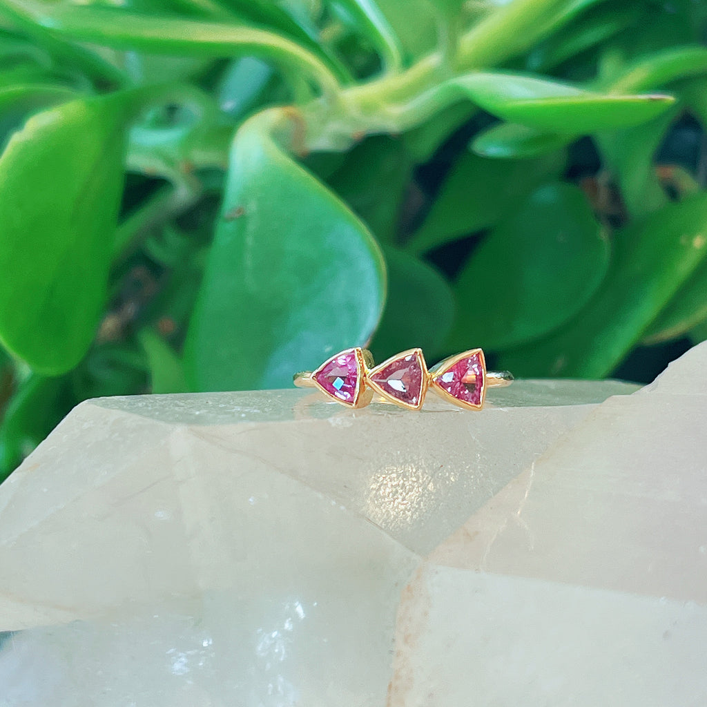 Pink Sapphire Triangle Ring