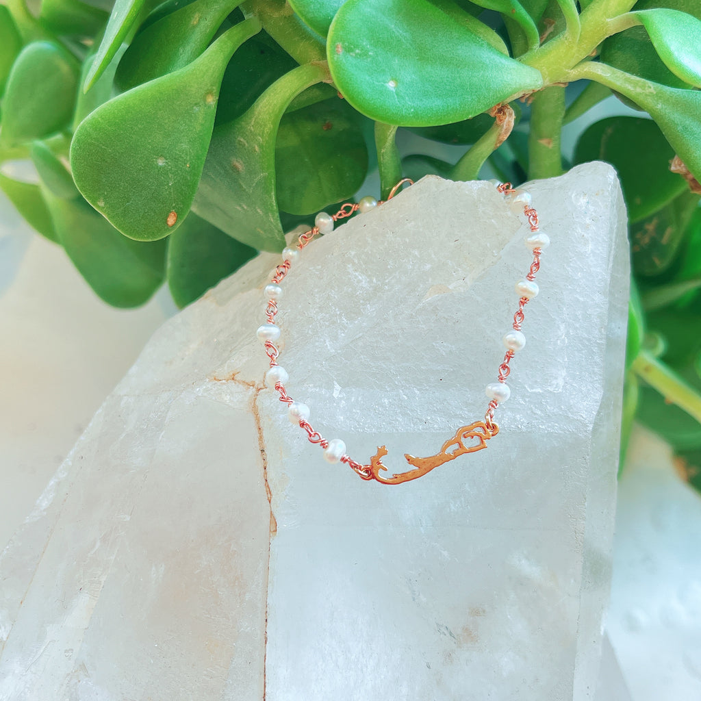 Rose Gold Bermuda Map Bracelet with Pearls